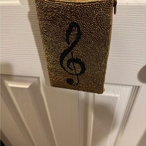 Gold Beaded Music Note Pouch
